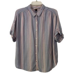 Universal Thread Button Down Short Sleeve Striped Shirt Size Large